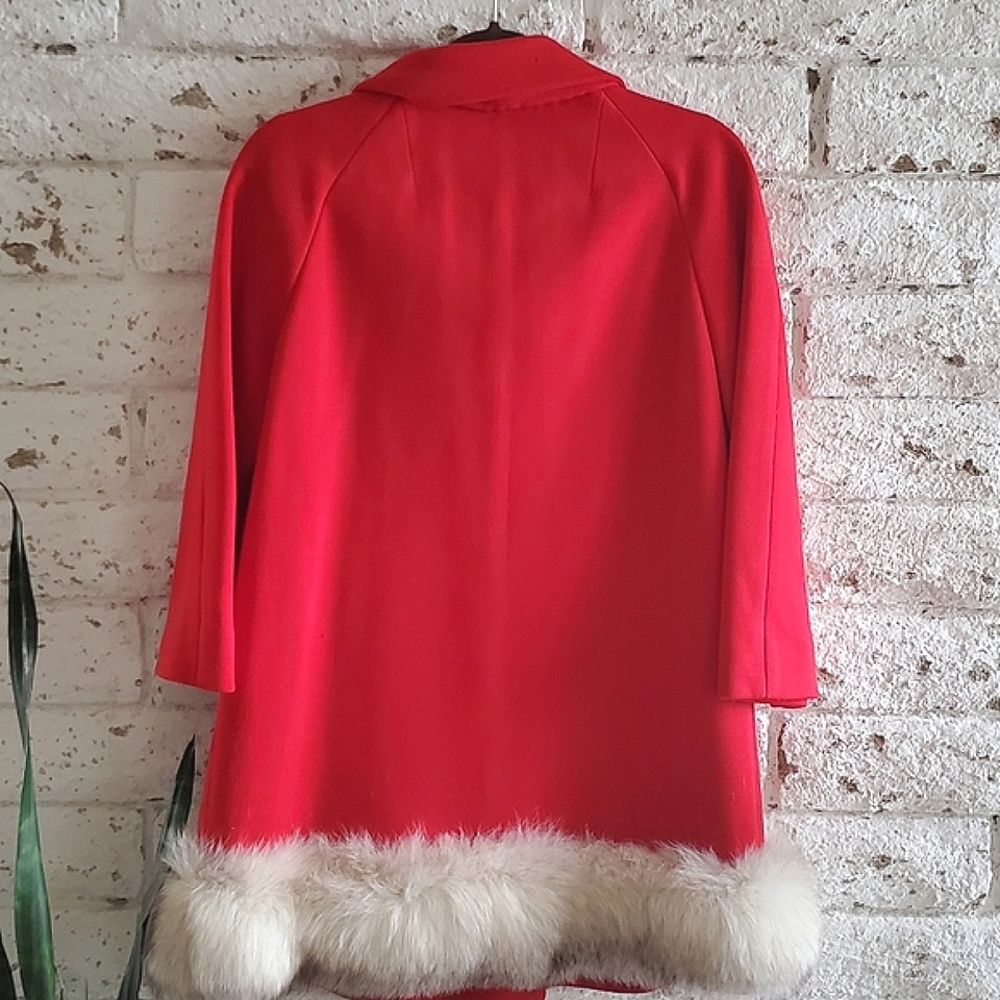 Vintage 50's Kagels Red 100% Wool Swing Jacket Fur Trim Retro Winter Coat Lined - Picture 2 of 15